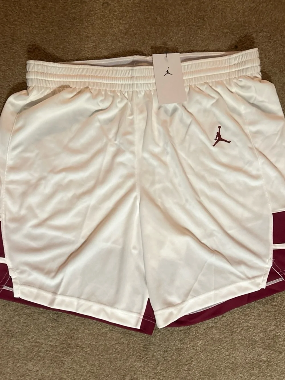 Jordan Men’s White and Burgundy Athletic Shorts
